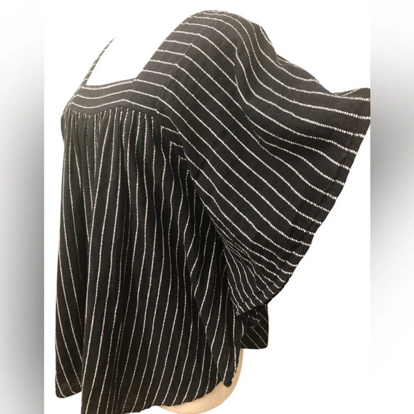 World Market Women’s B&W Striped Cotton Popover Top - Picture 3 of 8